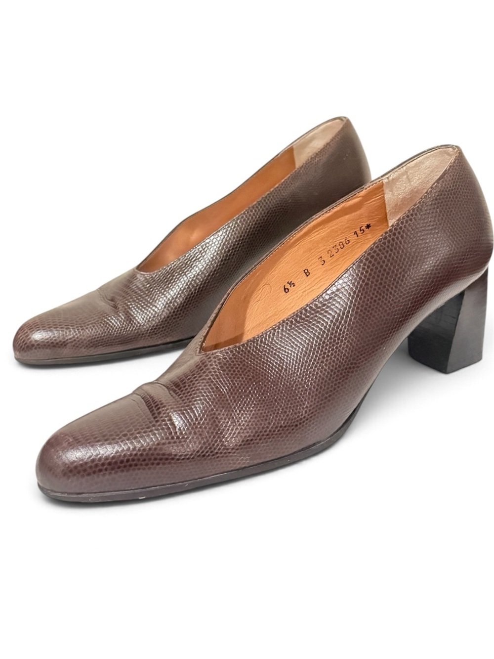 Robert Clergerie Classic Brown Embossrd Leather Slip-On Heeled Loafers Size 6.5